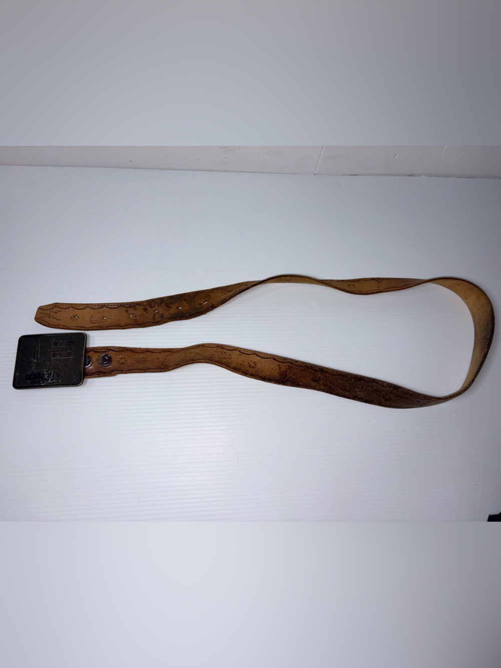 Vintage Brown Leather Tooled Western Belt